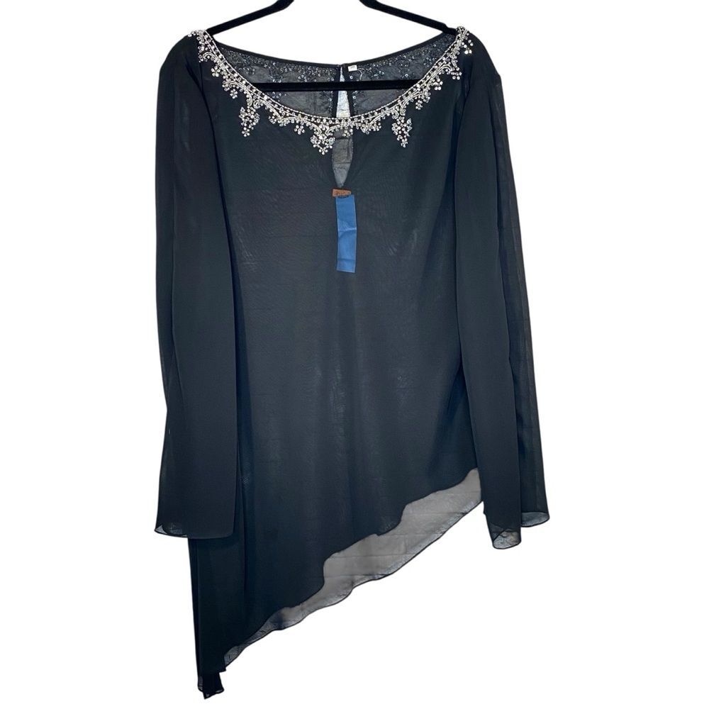 Elegant Black Asymmetrical Top Embellished Neckline Mother of the Bride Size 20